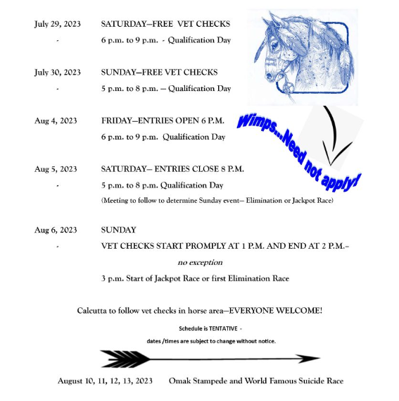 Jockeys and Owners Association Schedule of Events