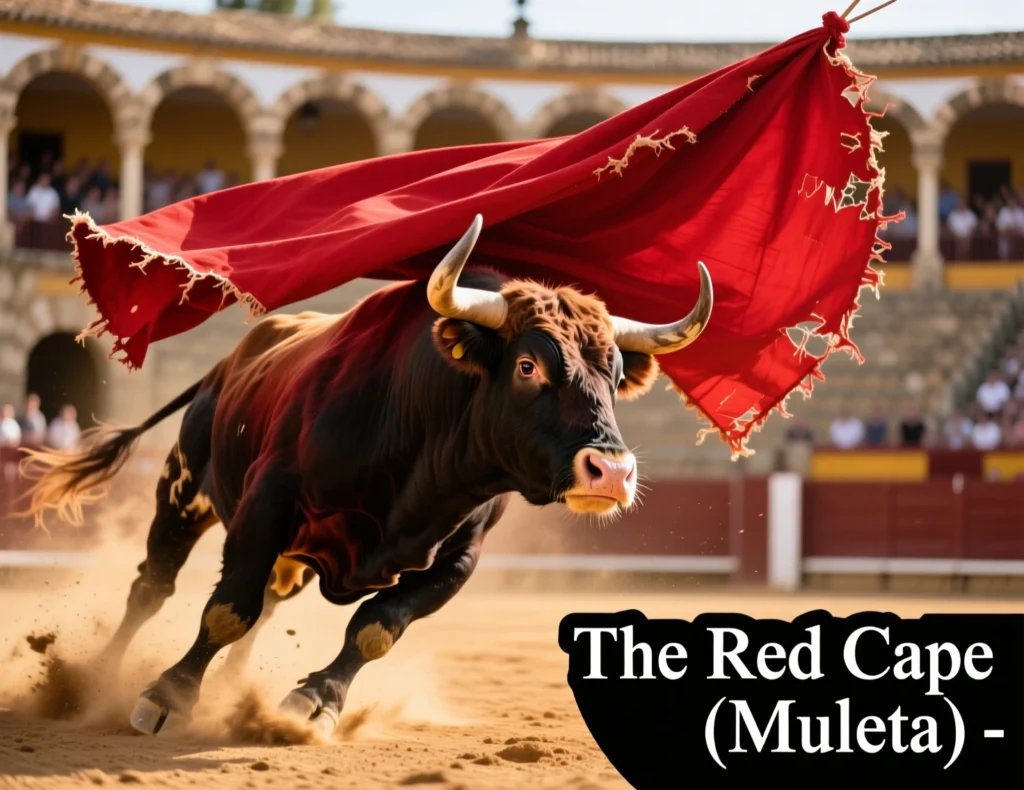 The Red Cape (Muleta) in front of bull